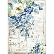 STAMPERIA A4 Rice Paper. Romantic Sea Dream Blue Flower DFSA4560